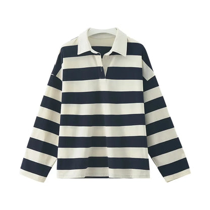 Loose Fit Striped Polo Sweatshirt