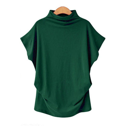 Soft Pleated Turtleneck Short Sleeve Top