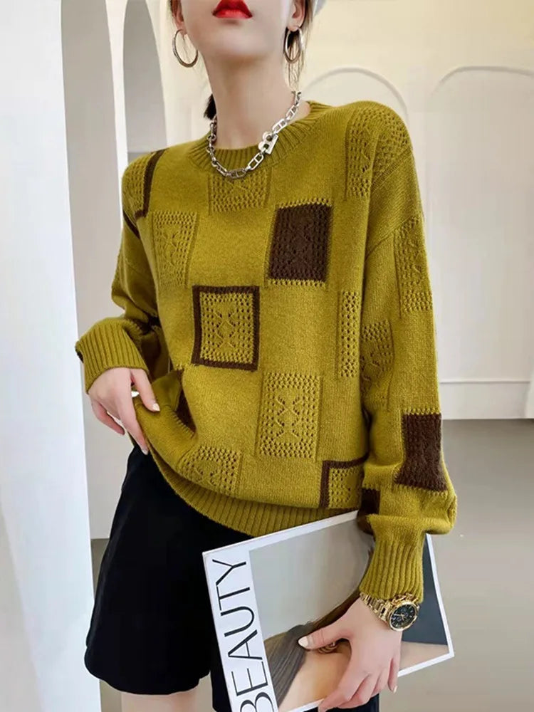 Vintage Geometric Patchwork Knitted Sweater
