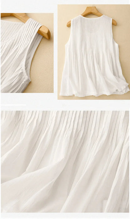 Pleated Cotton Linen Vest Top