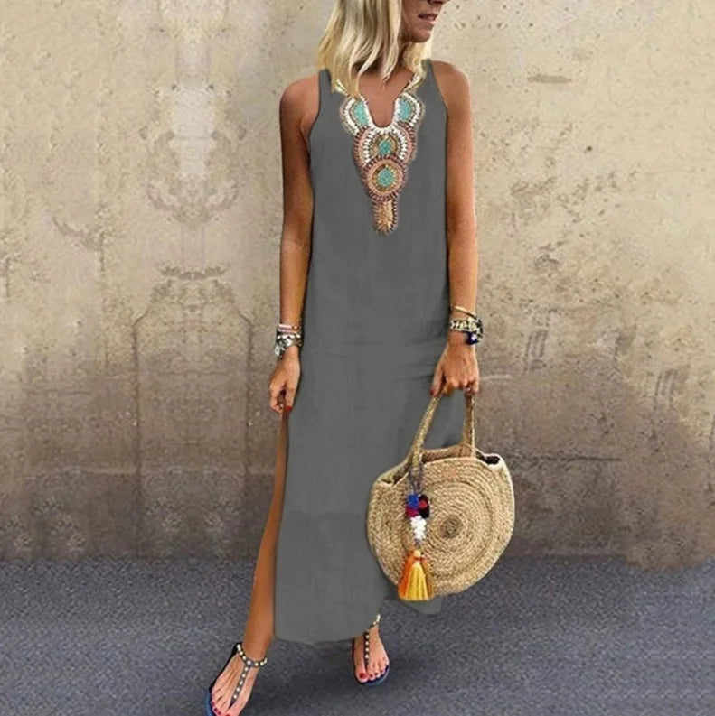 Cotton Slit Hem Boho Dress