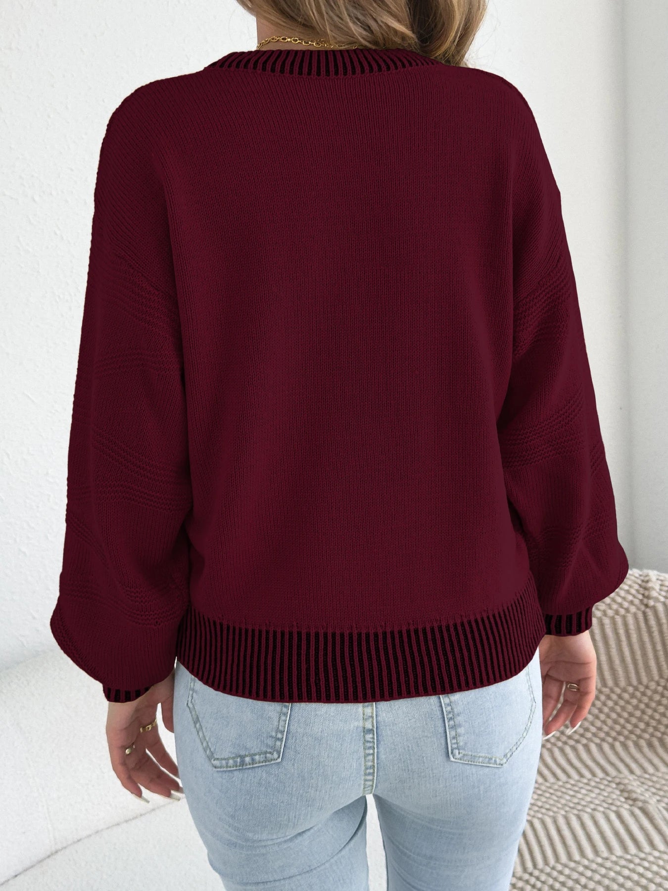 Autumn Winter Striped Lantern Sleeve Sweater