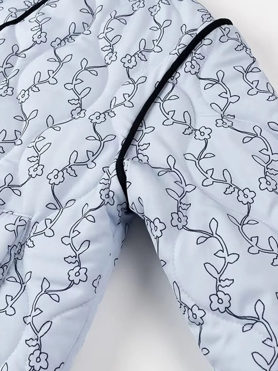 BloomGuard Floral Puffer Button Jacket