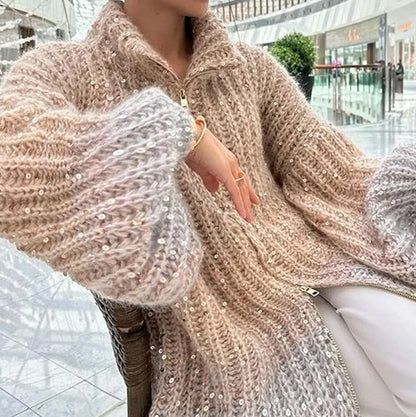 Sequin V-Neck Party Sweater