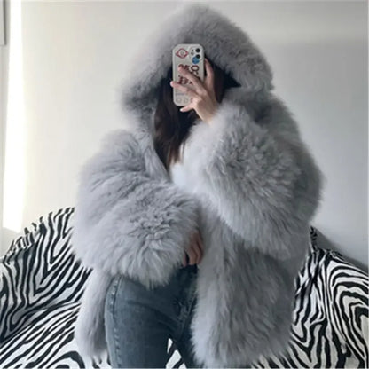 Fur Mist Hooded Splice Jacket