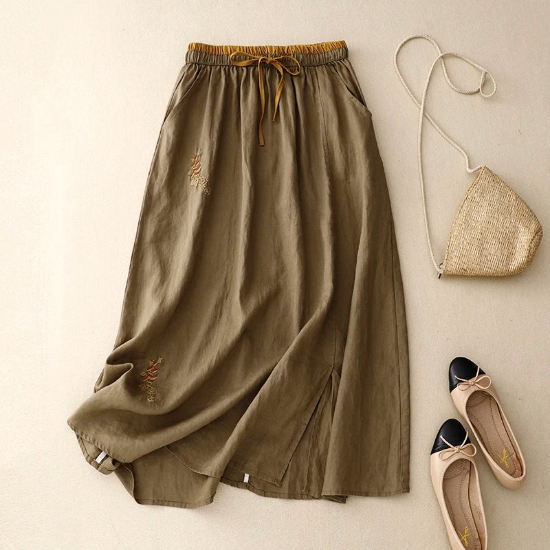 BloomTale Embroidered Patchwork Midi Skirt