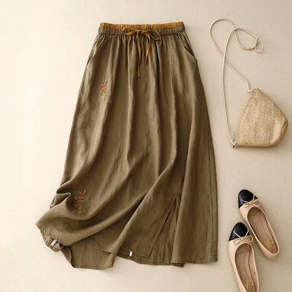 BloomTale Embroidered Patchwork Midi Skirt