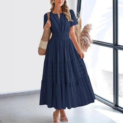 V-Neck Puff Sleeve Beach Dress