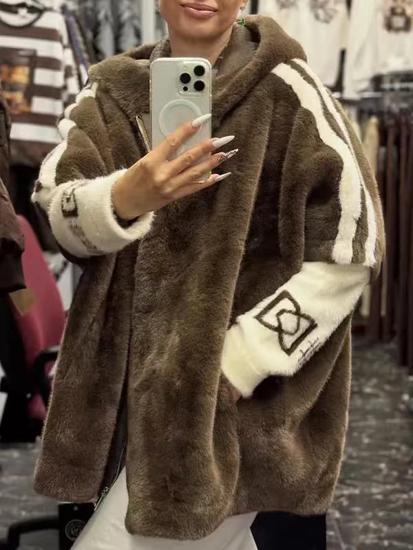 Women’s Knitted Patchwork Faux Fur Short Coat