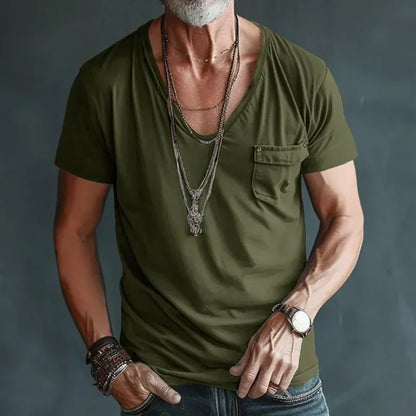 Men’s U-Neck Solid Casual T-Shirt