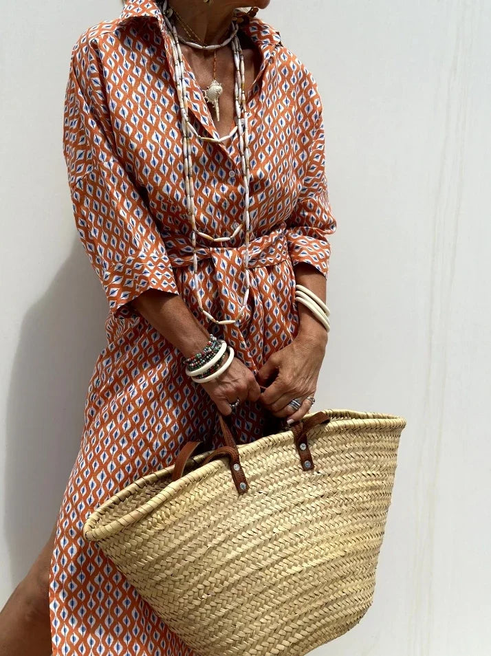 Blue and White Striped Split Shirt Dress