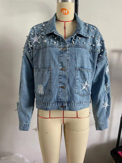 Glam Starry Beaded Denim Jacket