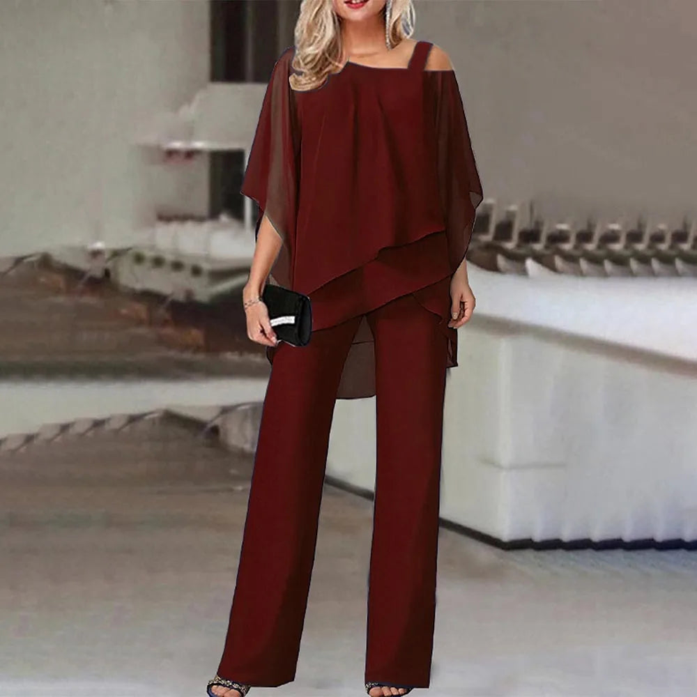 Off-Shoulder Blouse & Wide-Leg Pants Set
