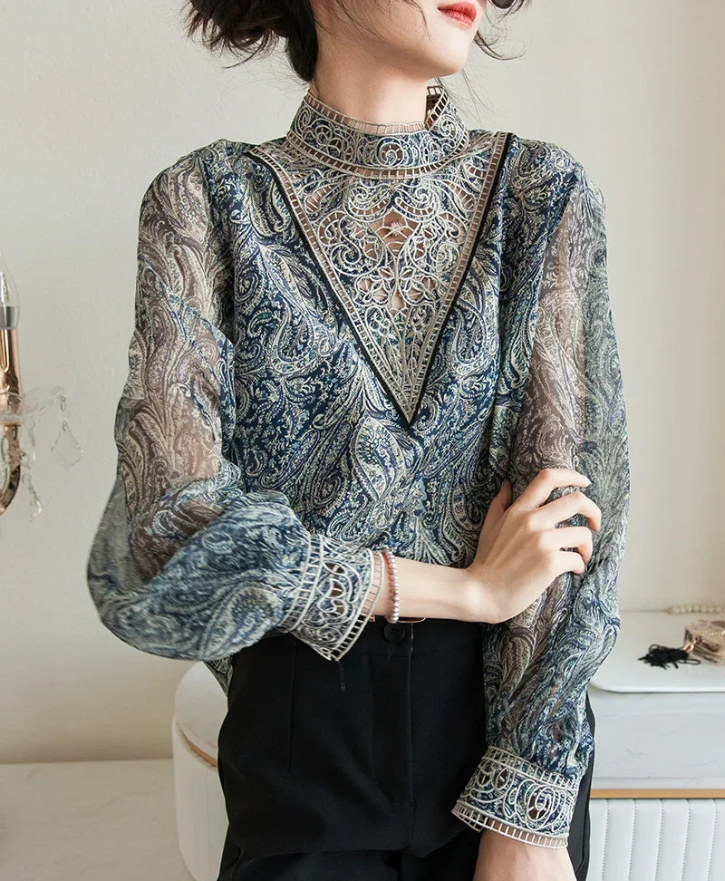 Embroidered Silk Lantern Shirt