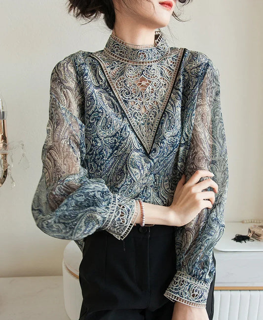 Embroidered Silk Lantern Shirt