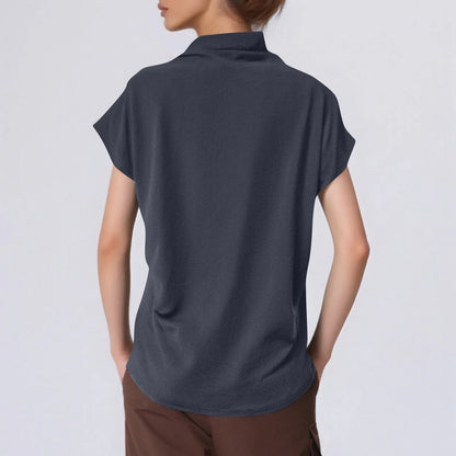 Soft Pleated Turtleneck Short Sleeve Top