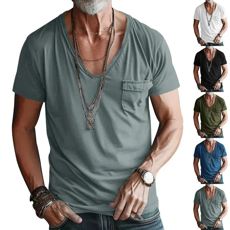 Men’s U-Neck Solid Casual T-Shirt