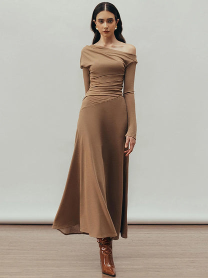 Crimson Drape One-Shoulder Knit Dress