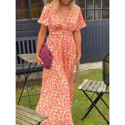 Elegant Floral V-neck Beach Dress