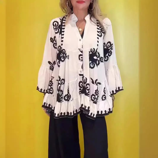 Elegant Print Long Sleeve Blouse