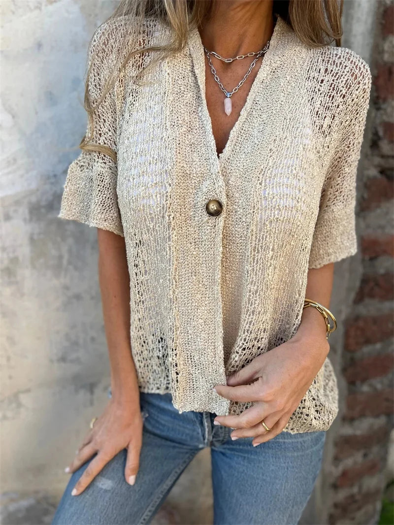 Hollow Out V-Neck Cardigan Top