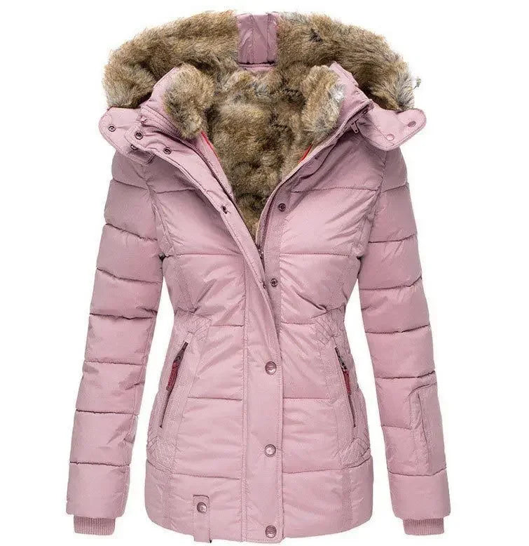 Women’s Hooded Cotton Coat — Slim Warm Fur Collar Jacket