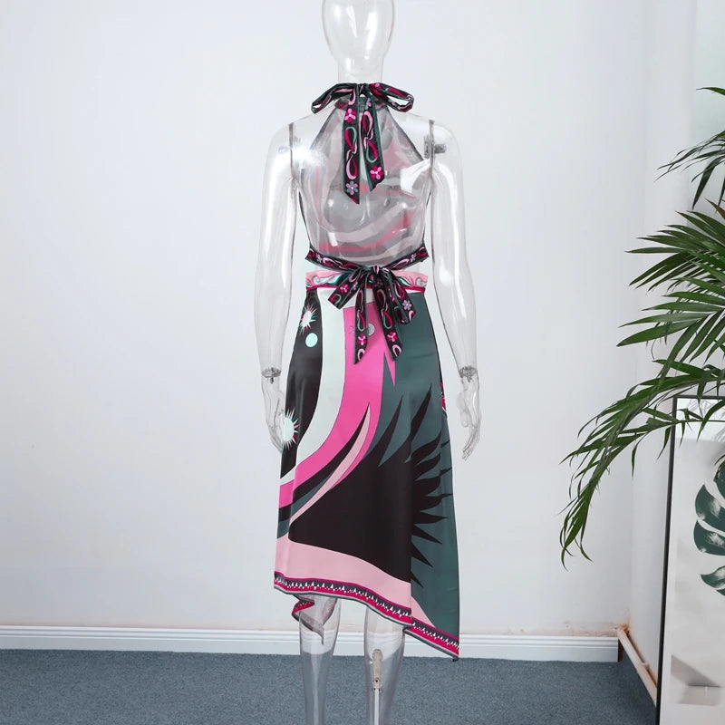 Bold Bloom Halter Skirt Set