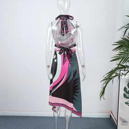 Bold Bloom Halter Skirt Set