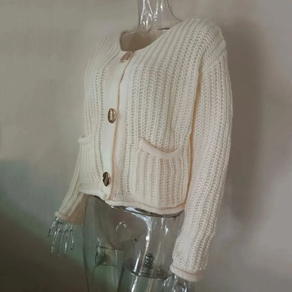 V-Neck Buckle Knit Cardigan