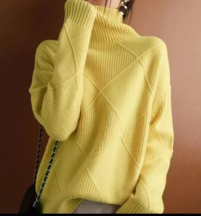High Collar Sweater  Pure Color Diamond