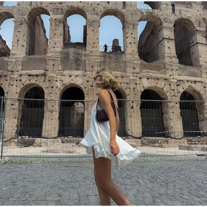 Chic Backless Pleated Tie Mini Dress