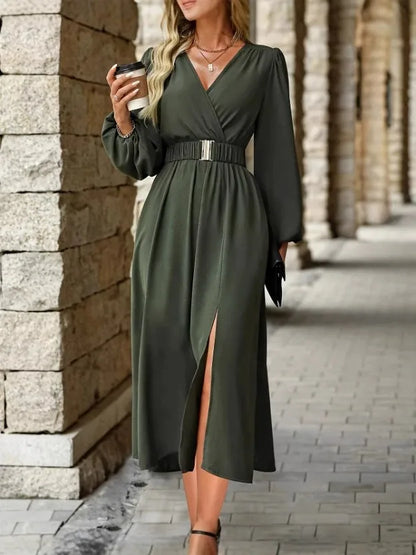 Plus Size V-Neck Split Maxi Dress