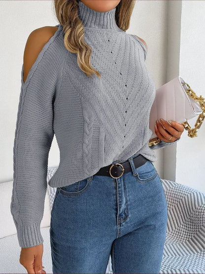 Chill Grace Turtleneck Cold Shoulder Sweater
