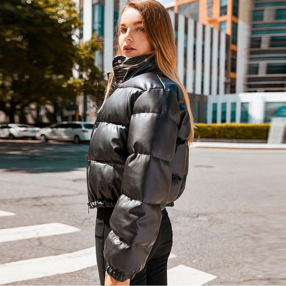 Luxe Frost Short PU Puffer Jacket