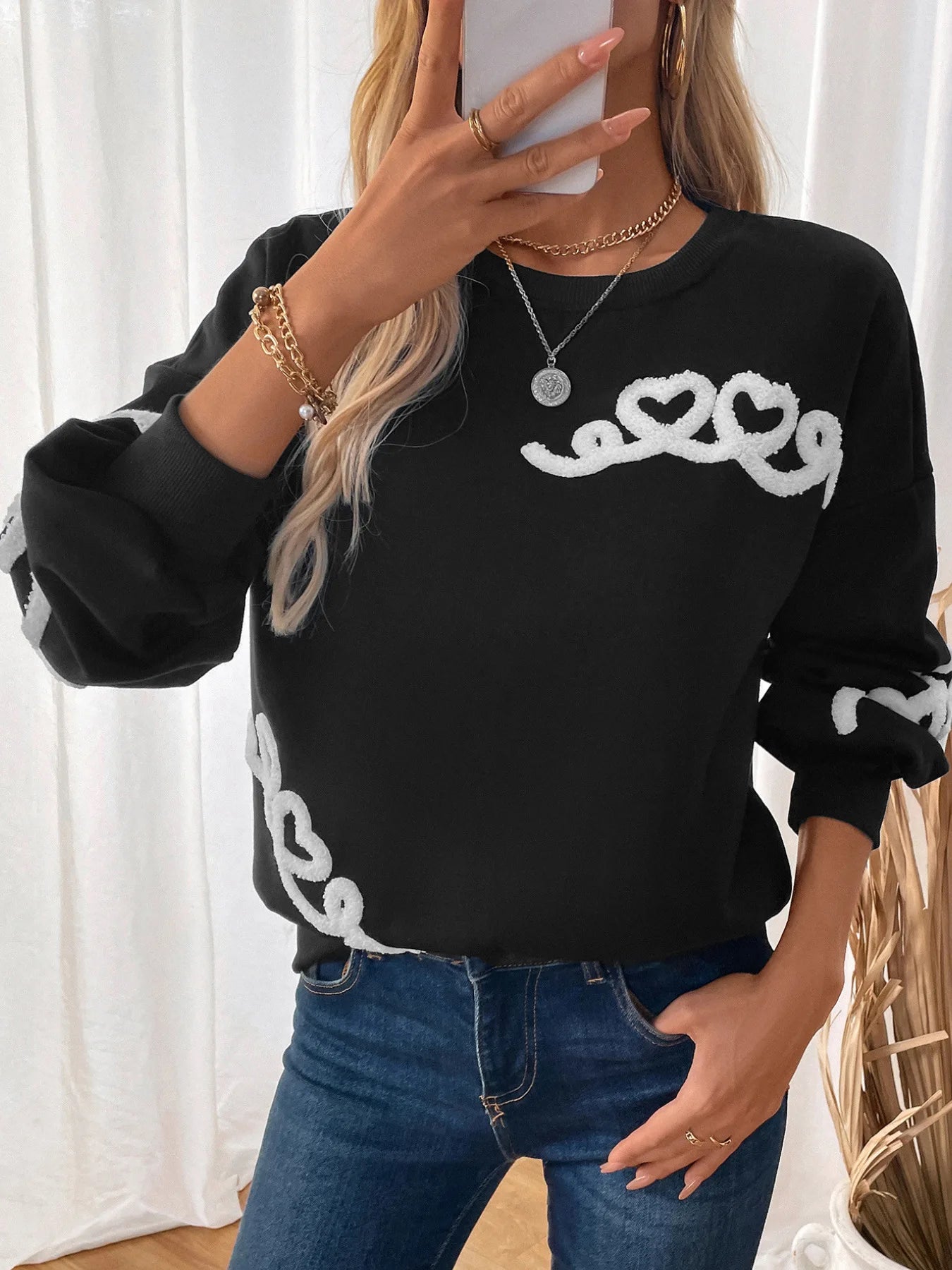 Embroidered Black Cozy Hoodie