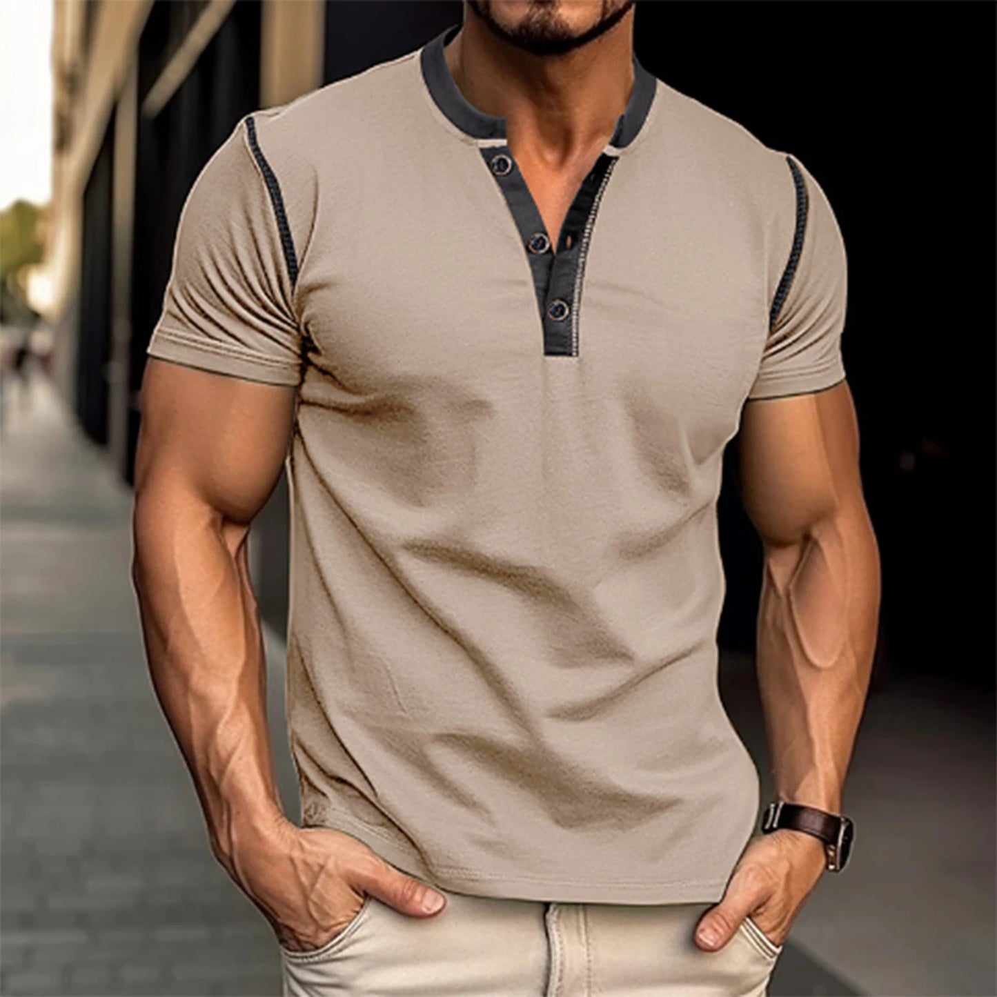 Men's Color Block Henley Shirt