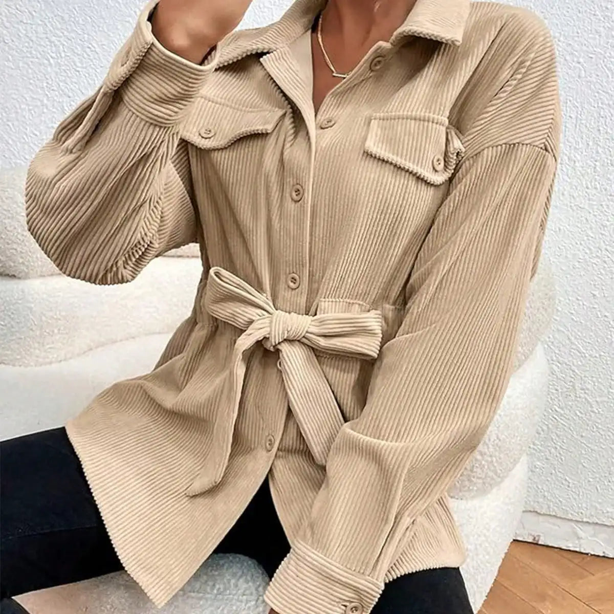 Long Sleeve Belted Coat