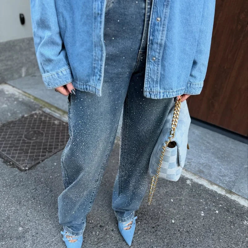 Spark Denim Rhinestone Straight Jeans