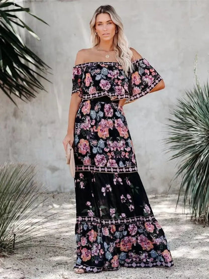 Red Bloom One-Shoulder Swing Dress