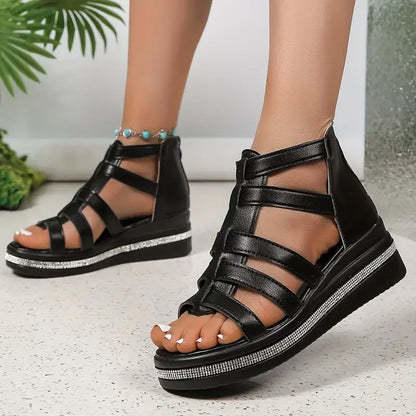 Crystal Glow Gladiator Wedge Sandals