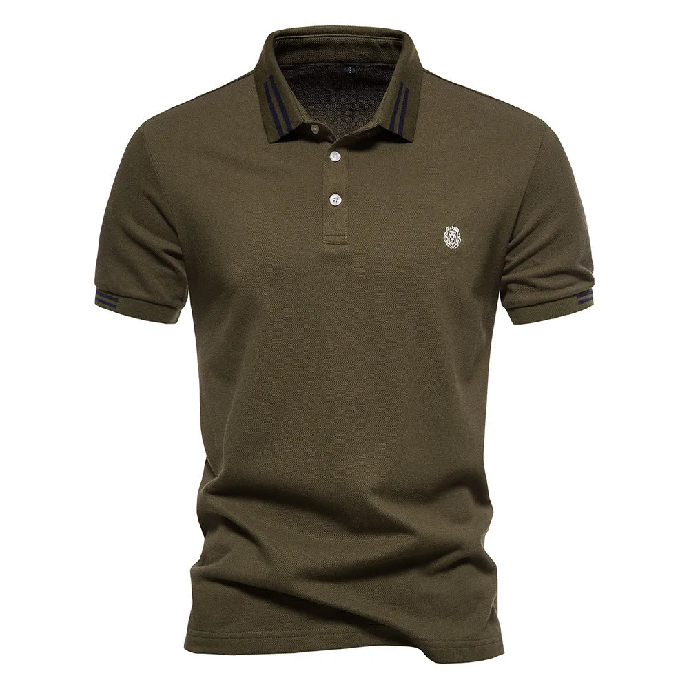 Embroidered European Stripe Polo Shirt