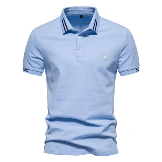 Embroidered European Stripe Polo Shirt