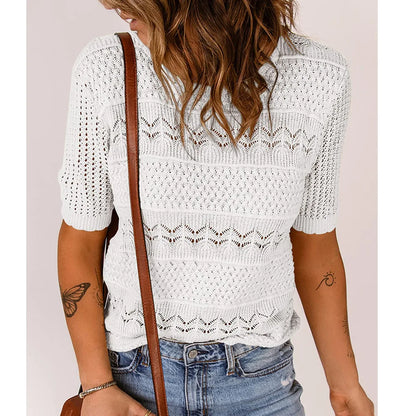 Knitted Hollow Floral Sleeve Top