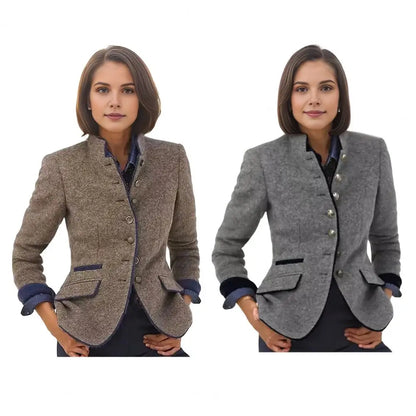 Contrast Color Woolen Cardigan Coat
