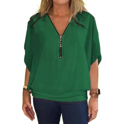 Chiffon V-Neck Batwing Blouse