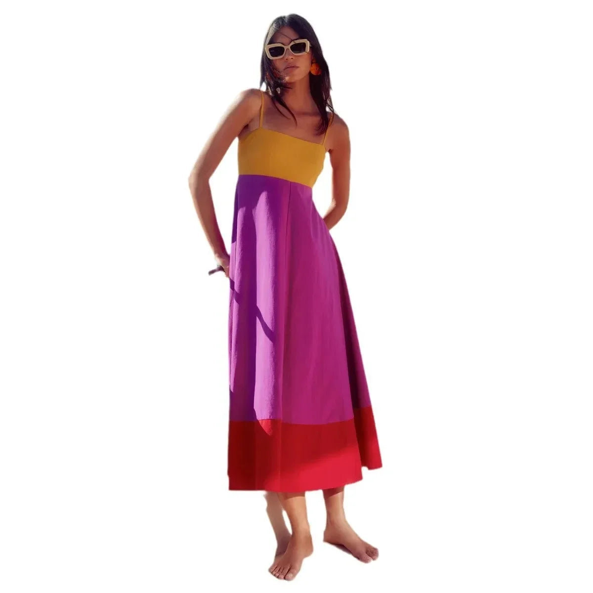 Seaside Glow Colorblock Suspender Dress