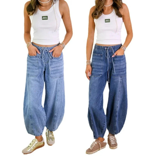 Lace Rise High Waist Denim Pants