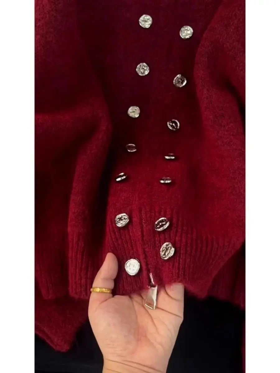 Luxe Fluff Double-Breasted Knit Cardigan