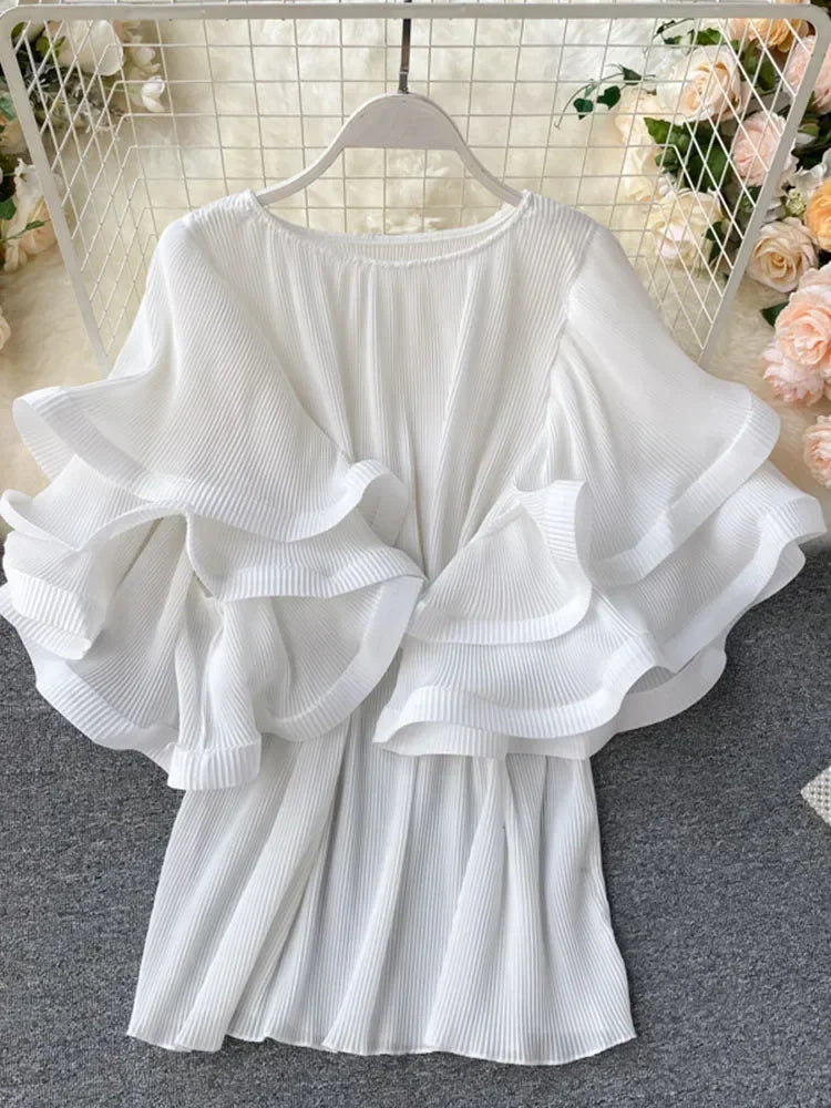 Flutter Grace Pleated Chiffon Blouse