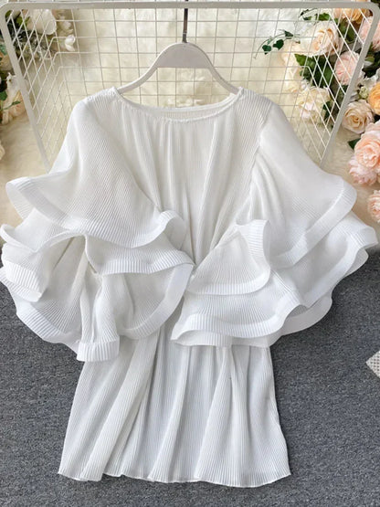 Flutter Grace Pleated Chiffon Blouse